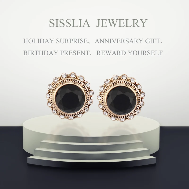 

SISSLIA Black Rhinestone Earrings For Women Luxury Woman Jewelry 2022 S925 Jewelry Accessories For Mother's Day Free Shipping