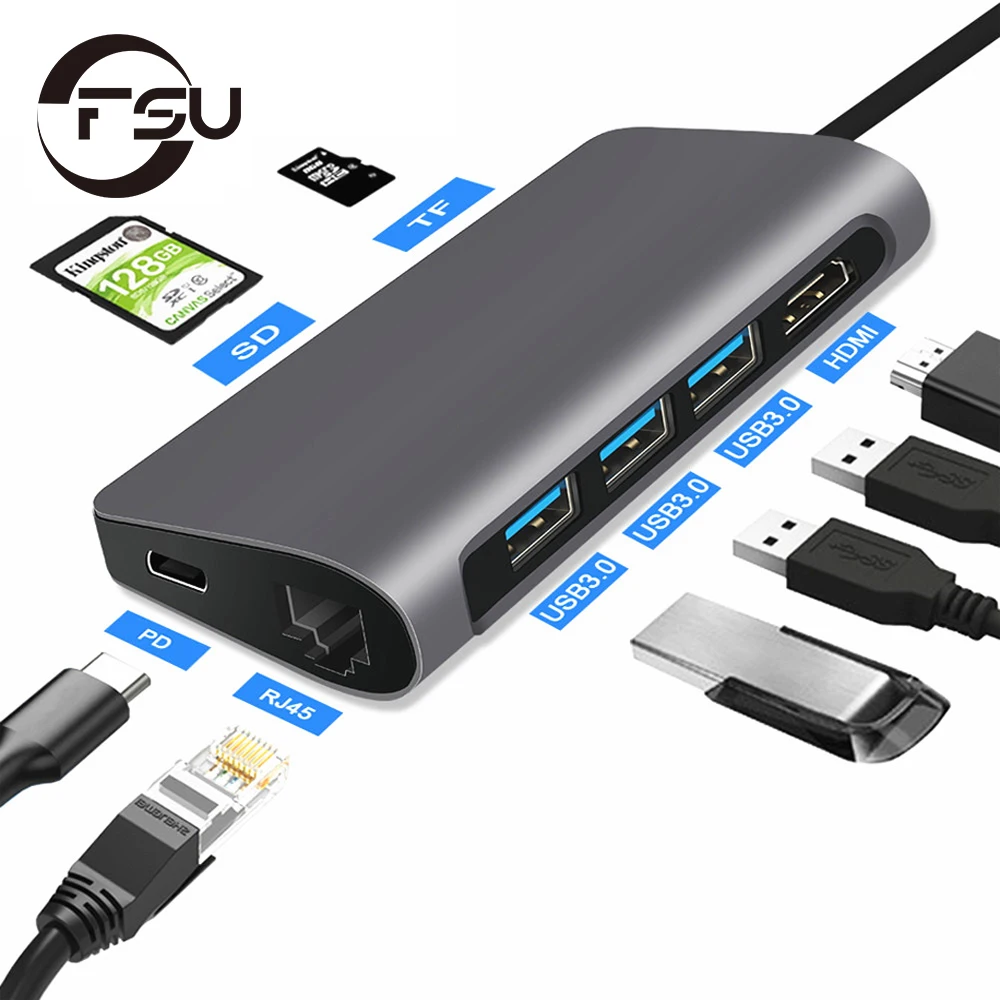 

USB C Hub Thunderbolt 3 Type c Dock PD 100W Hub Type C to HDMI-compatible 4K RJ45 for MacBook Samsung Dex S10 8 9 Splitter