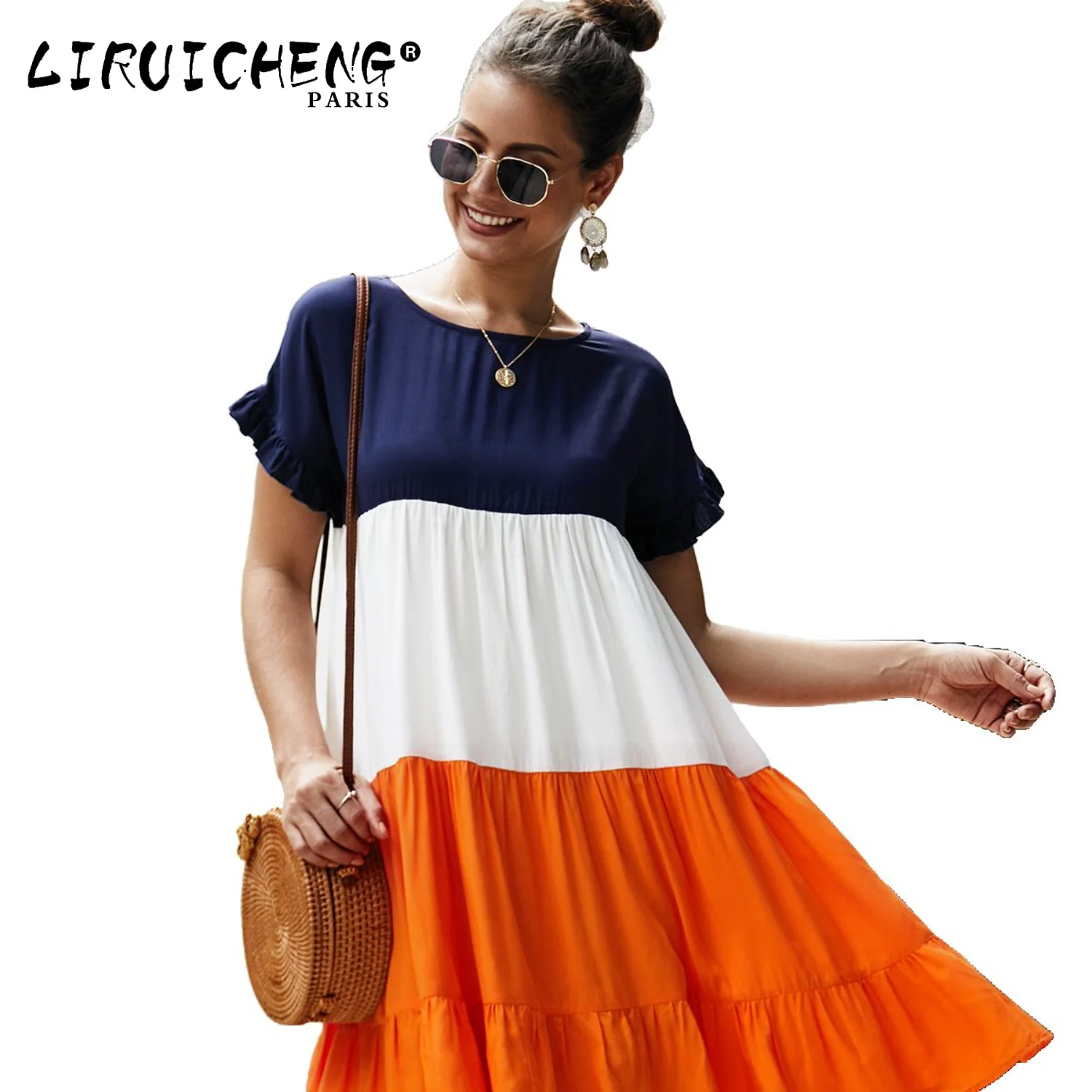 

2023 Wear Women'S Fashion Elastic Comfortable Clothing Color Contrast A-line Dress