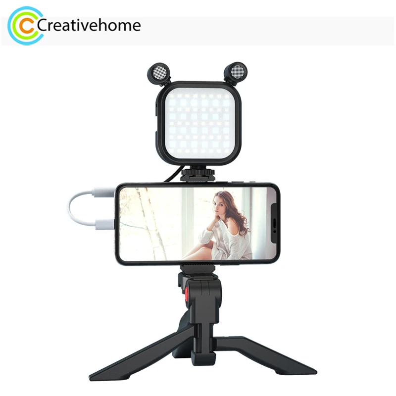 

KIT-11LM Phone Tripod Holder Fill Light With Microphone Vlogging Kit For Live Vlog Shooting Video Recording