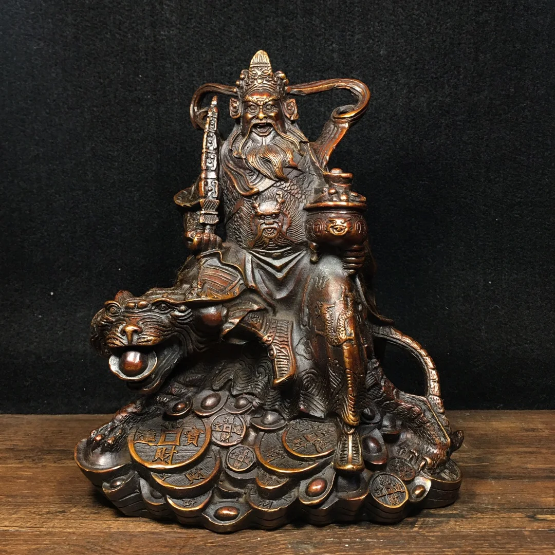 

Коллекция тибетских храмов 8 дюймов, старый Бронзовый Бог богатства, Чжао гуньмин, слитки с тигром для сбора богатства, офисное украшение, го...