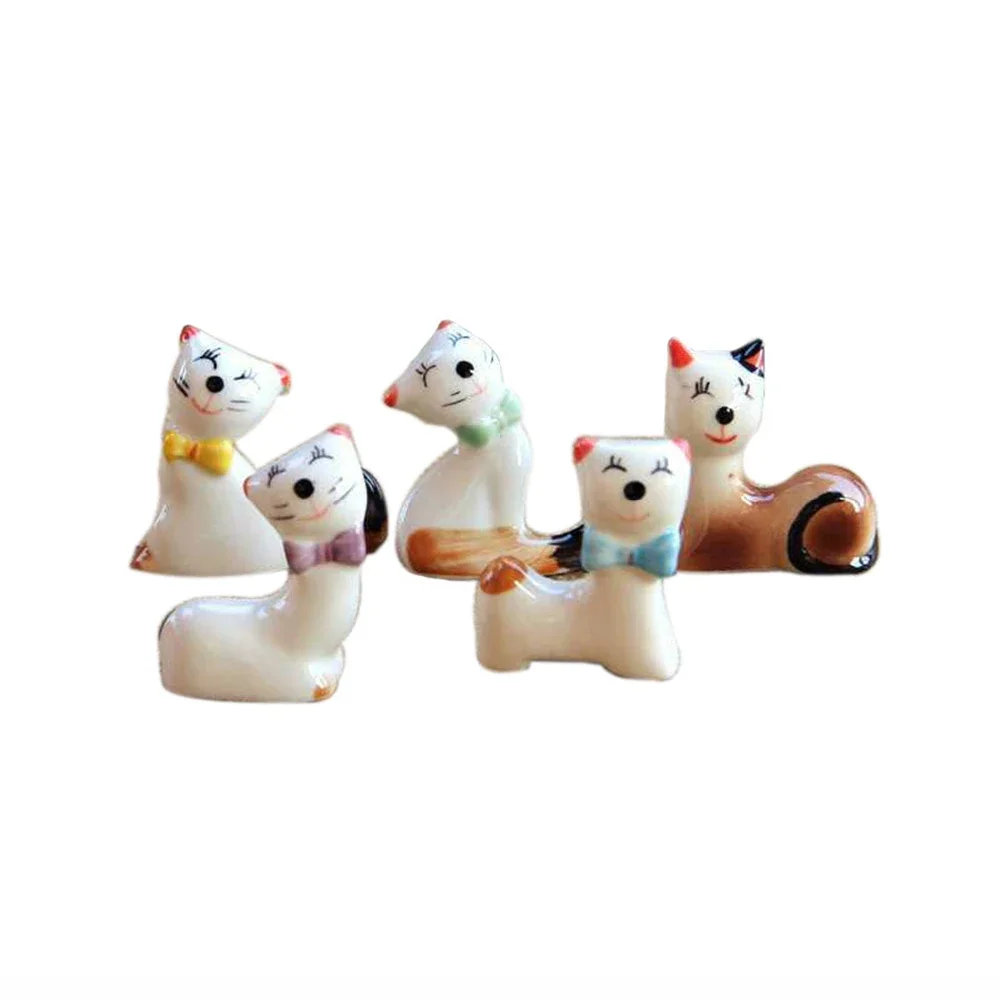 

5Pcs Kitten Chopstick Holder Rest Ceramics Desk Decorative Animal Spoon Fork Knife Stand