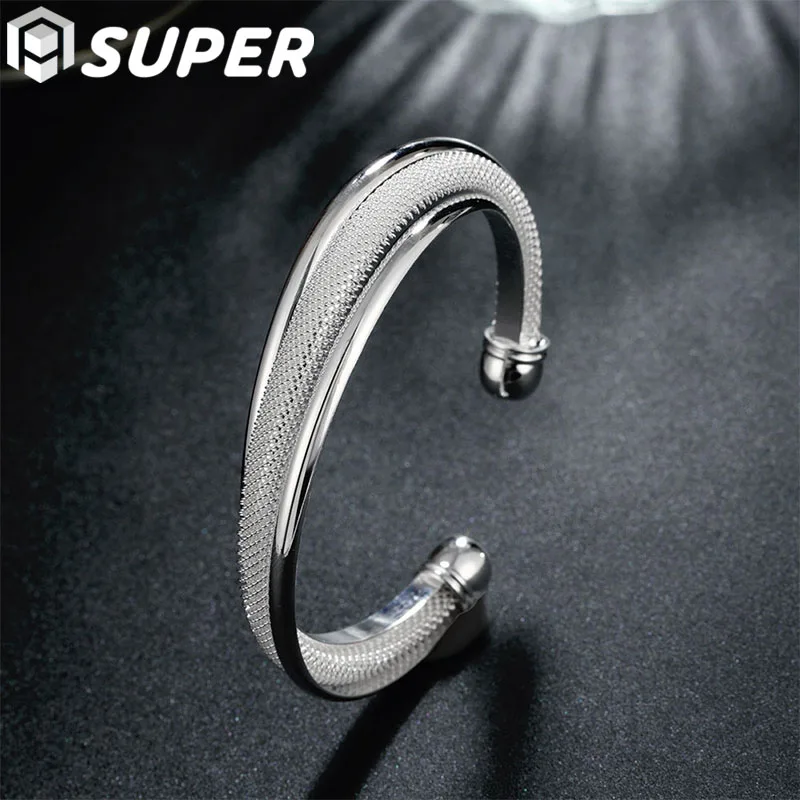 

925 Sterling Silver Large Reticulated Smooth Bangle Bracelet For Woman Man Wedding Engagement Jewelry