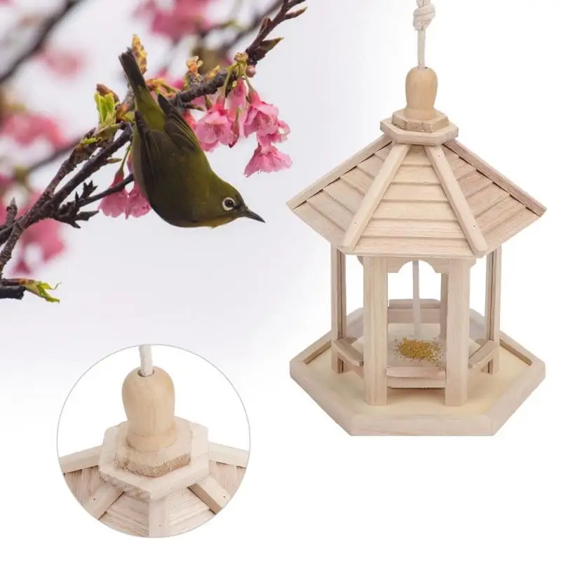 

Wooden Food Container House Shape Pet Feeder Pet Water Feed Transparent Garden Decor Accessories Bird Supplies Durable Outdoor