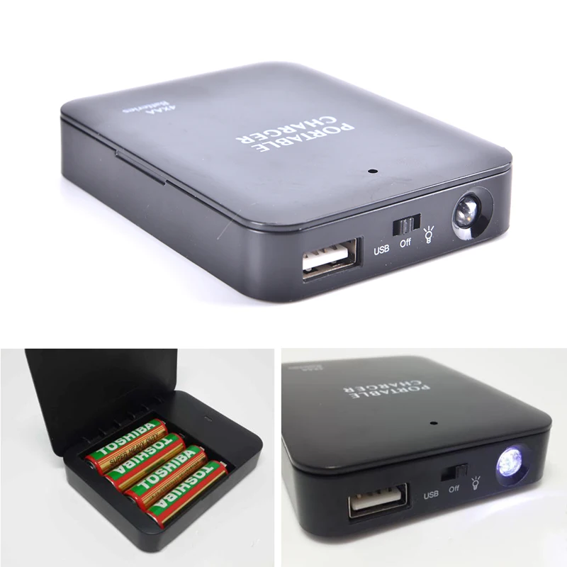 1Pc New 4 Slots AA Battery USB Power Bank Charger Case Box Battery Charger Emergency Power Charge Box Mobile Phone Charging Base