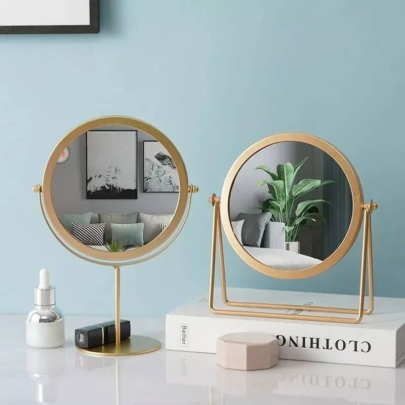 

Beauty Metal Gold / Black Vanity Mirror Woman Makeup Table Luxury Retro European Rotating Stand Cosmetic Mirrors