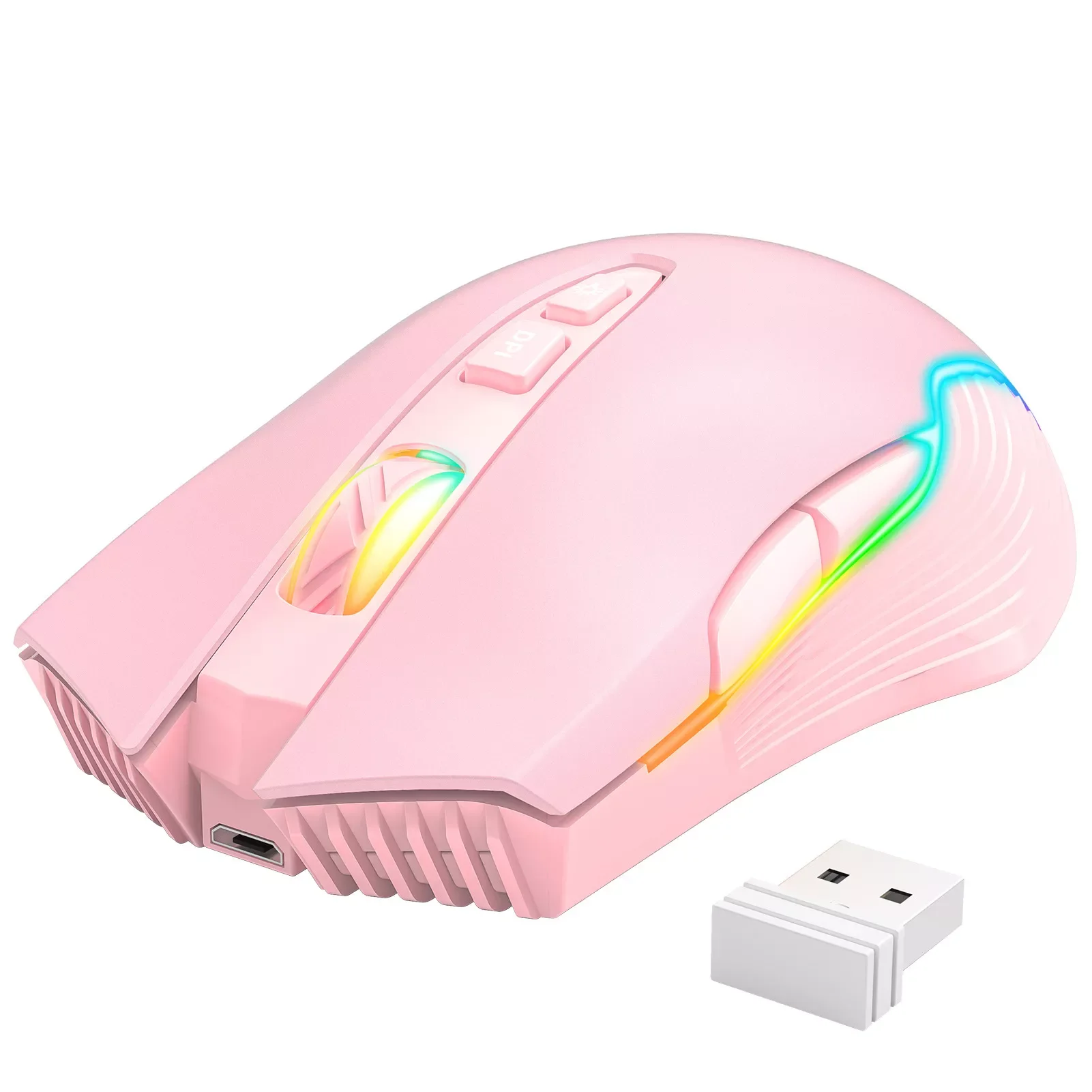 

2.4GHz Wireless gaming Mouse 3600 DPI with USB Receiver Rechargeable Pink Girl Mice for Computer Laptop PC Gamer
