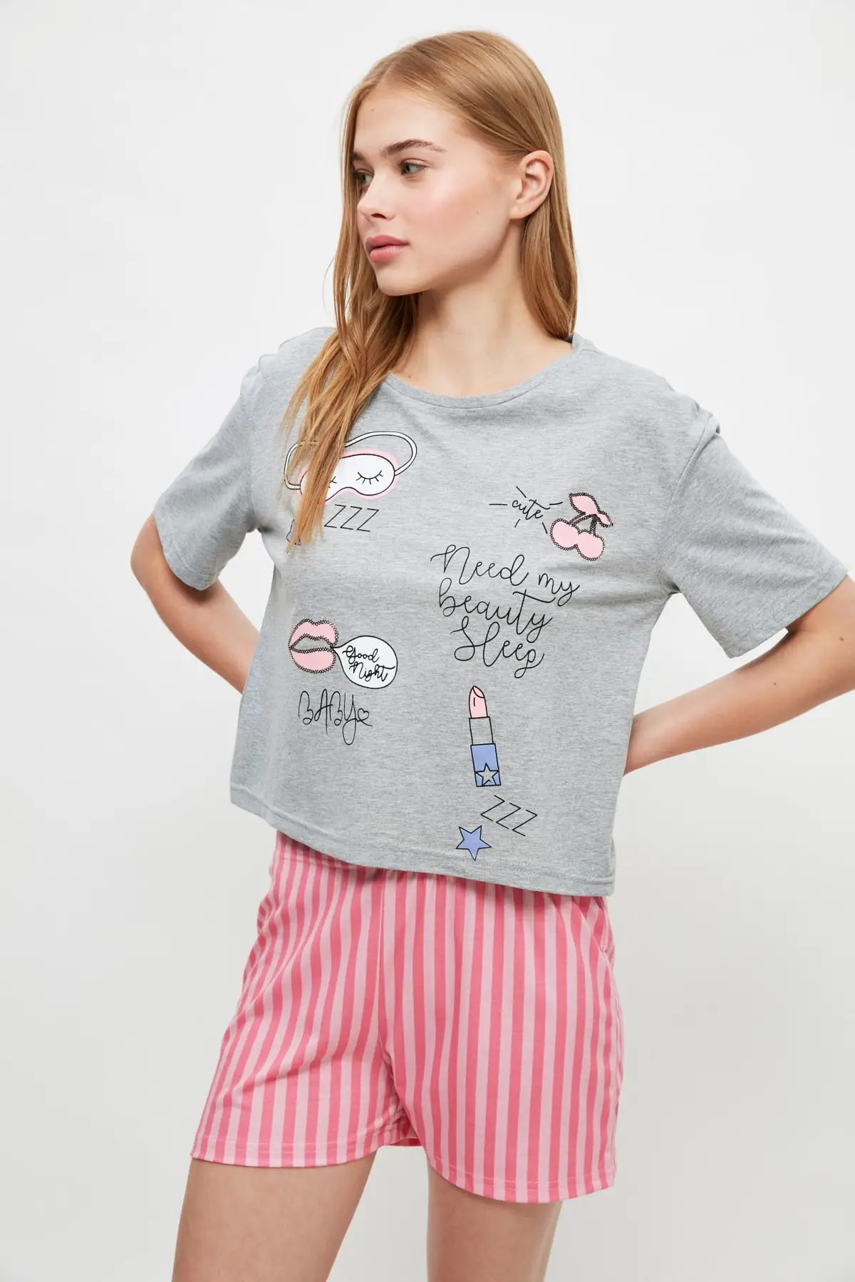 

Trendyol Striped Printed Knitted Pajamas Set THMSS21PT1366