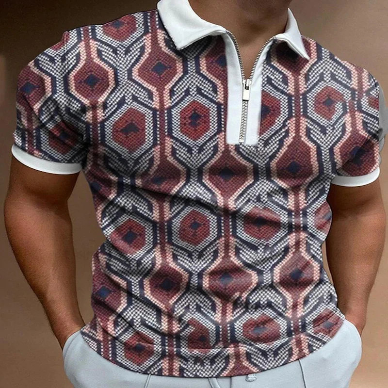 

Vintage Pattern 3D Print Polo Zipper Short Sleeve Shirt for Men