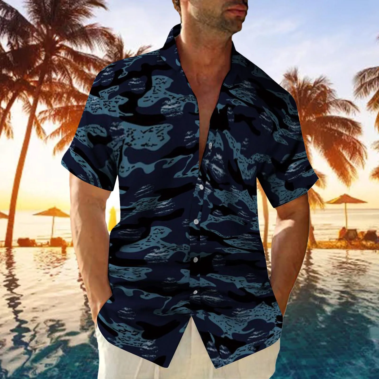 

Men's Short Sleeve Hawaiian Shirt Summer Fashion Turn-down Button Beach Printed Camouflage Shirt For Men Casual Streetwear Tops
