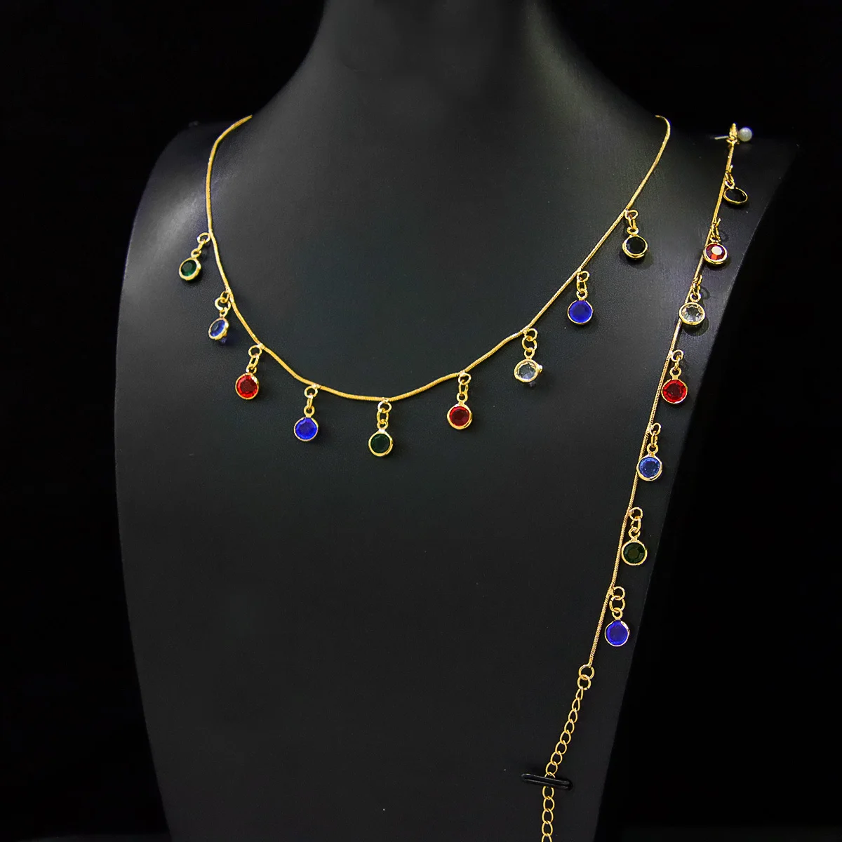 

Multi Color Cubic Zirconia Necklace Set 21k Gold Plated Italian Elegant Thin Jewelry Sets African Bridal Wedding Banquet Parts