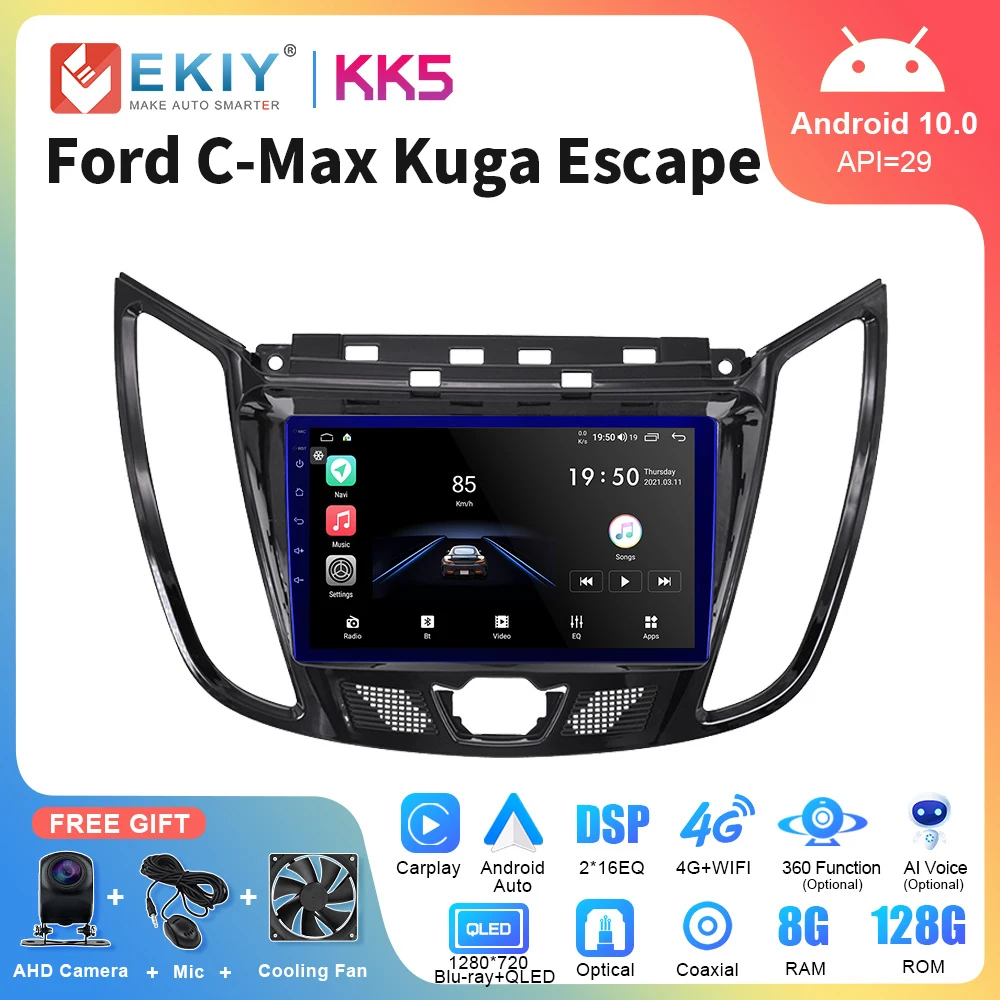 

EKIY QLED 1280*720P автомобильное радио Android 10,0 для FORD C-Max Kuga Escape 2010 + стерео Мультимедиа GPS Навигация Аудио плеер головное устройство