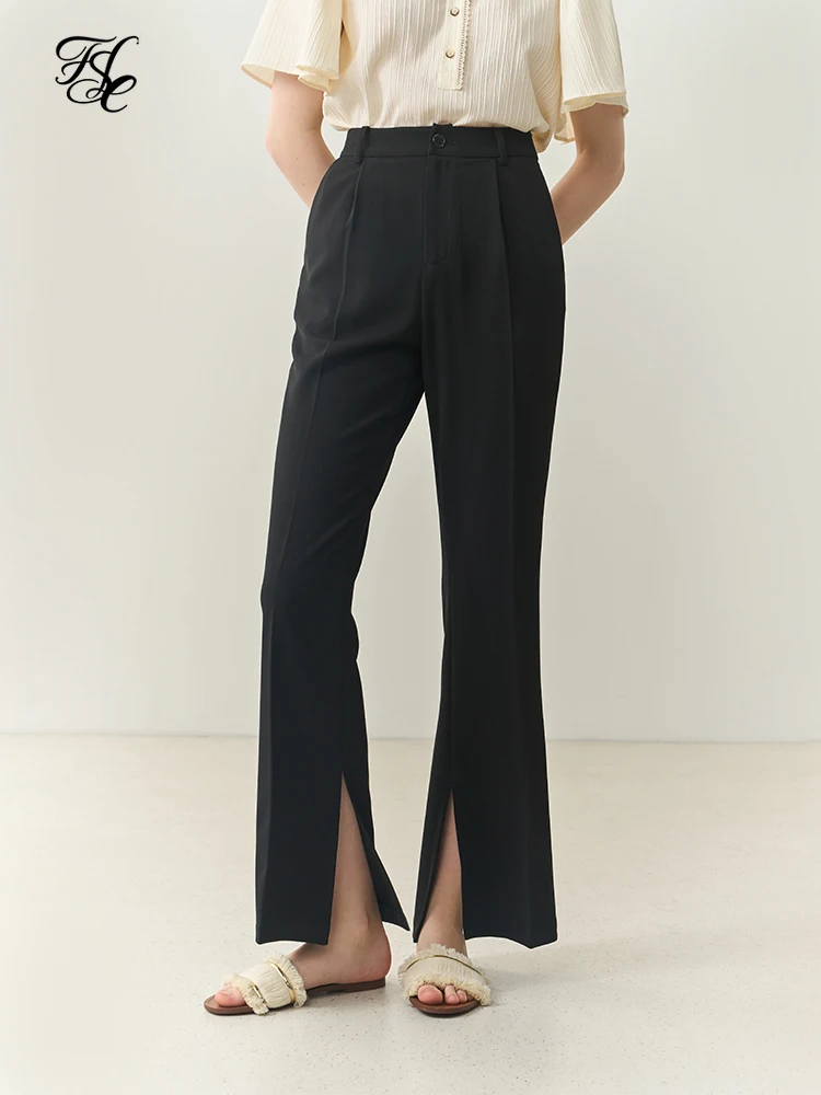 

FSLE Micro Flare Suit Loose Waist Women Pants Women's Summer Drop Feeling High Waist Slim Casual Solid Split Horn Women Pants