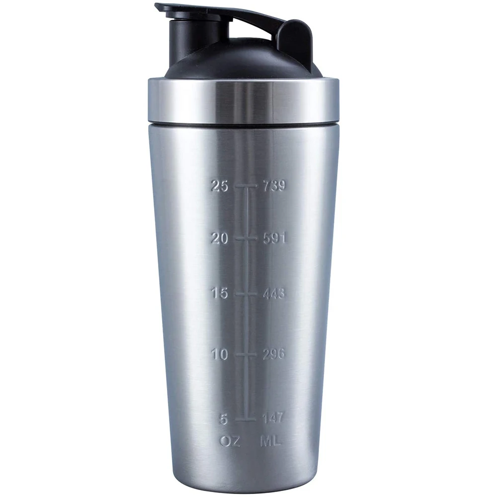 

739ml/25oz Cup Shaker Bottle 304 Stainless Steel Metal Shake Fitness Sports Portable Whey Protein Powder Mixing Cocktail Juice