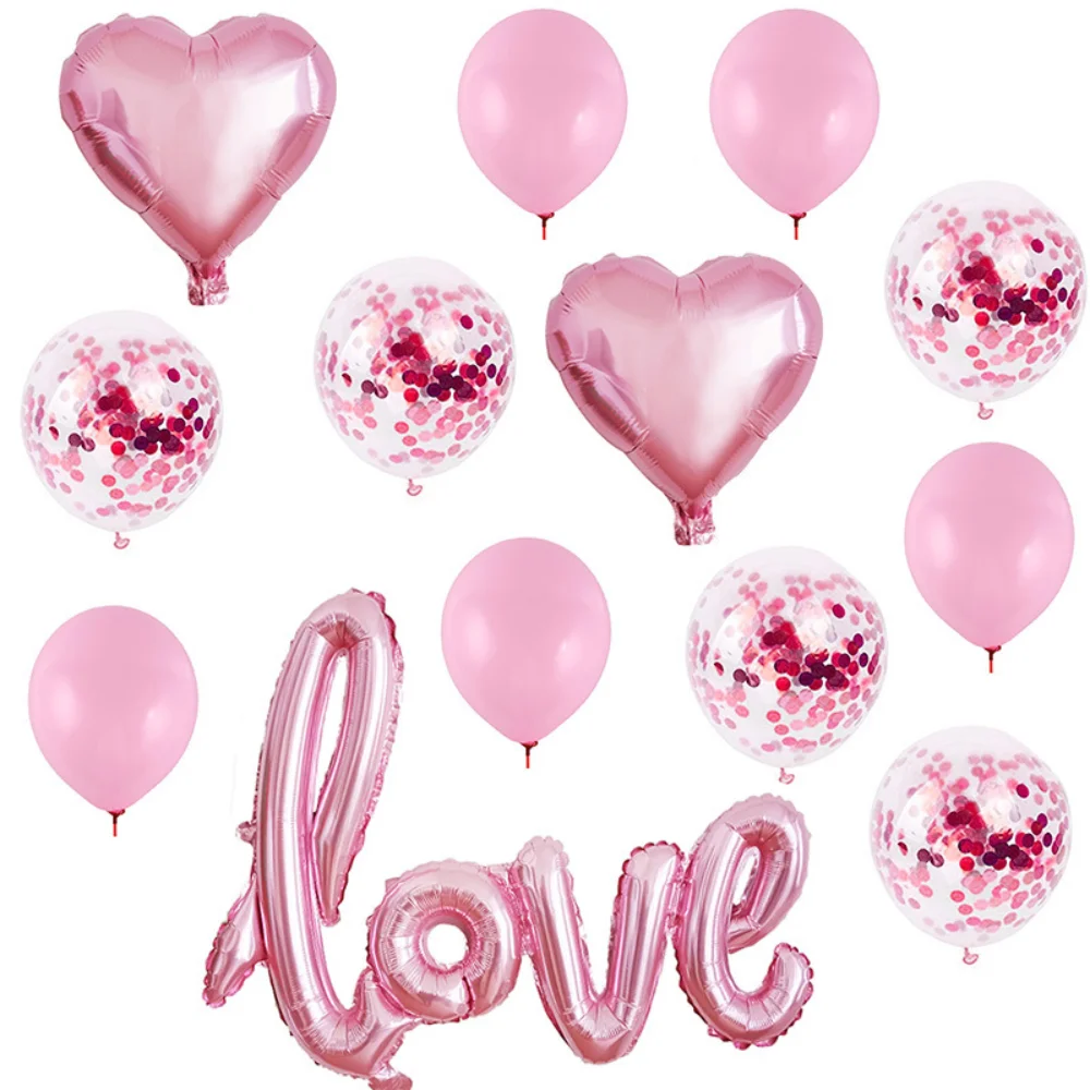 

1set Romantic Wedding I Love You Heart Foil Balloons Heart Ballons Valentine Day Birthday Party Decorations Latex Globos Supply