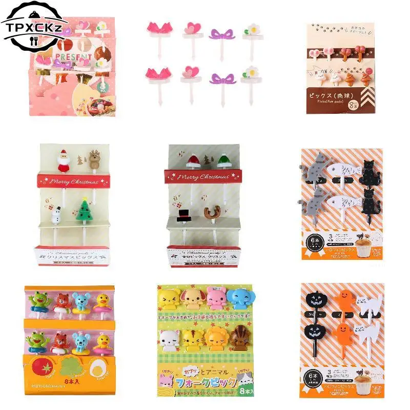 

Cartoon Fruit Fork Christmas Bow Heart For Children Box Pick Animal Toothpick Mini Cupcake Stick Fruit Cake Dessert Bento Fork