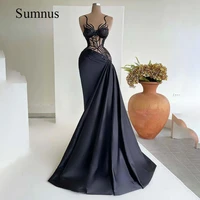 luxury beading black prom dresses illusion corset detachable train satin celebration gown sleeveless long pageant dress women