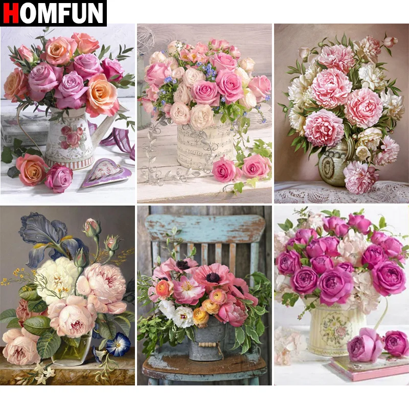 

HOMFUN полная Алмазная вышивка «цветы», алмазная живопись, вышивка крестиком, шаблоны Стразы Незаконченный декор дома