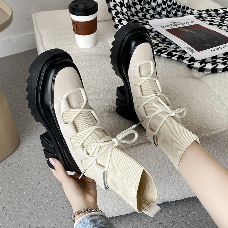 

Women knitted Flats Platform Sport Chelsea Ankle Boots 2023Autumn New Designer Thick Ladies Running Shoes Casual Gladiator Botas