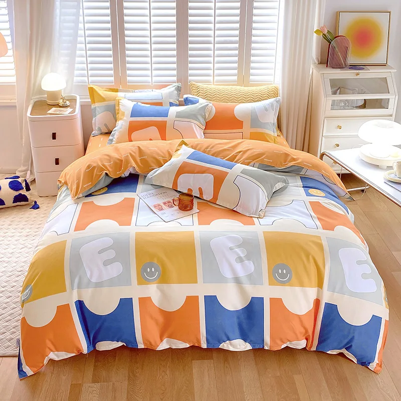 

2022 New Bedding Set Luxurious Grid Children's Boy Adult Duvet Cover Bed Sheet Pillowcase