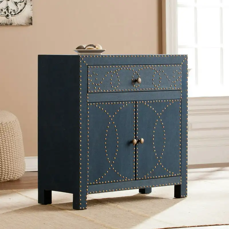 

Navy Blue Studded Double-Door Cabinet | Eye-Catching Home Decor Piece
