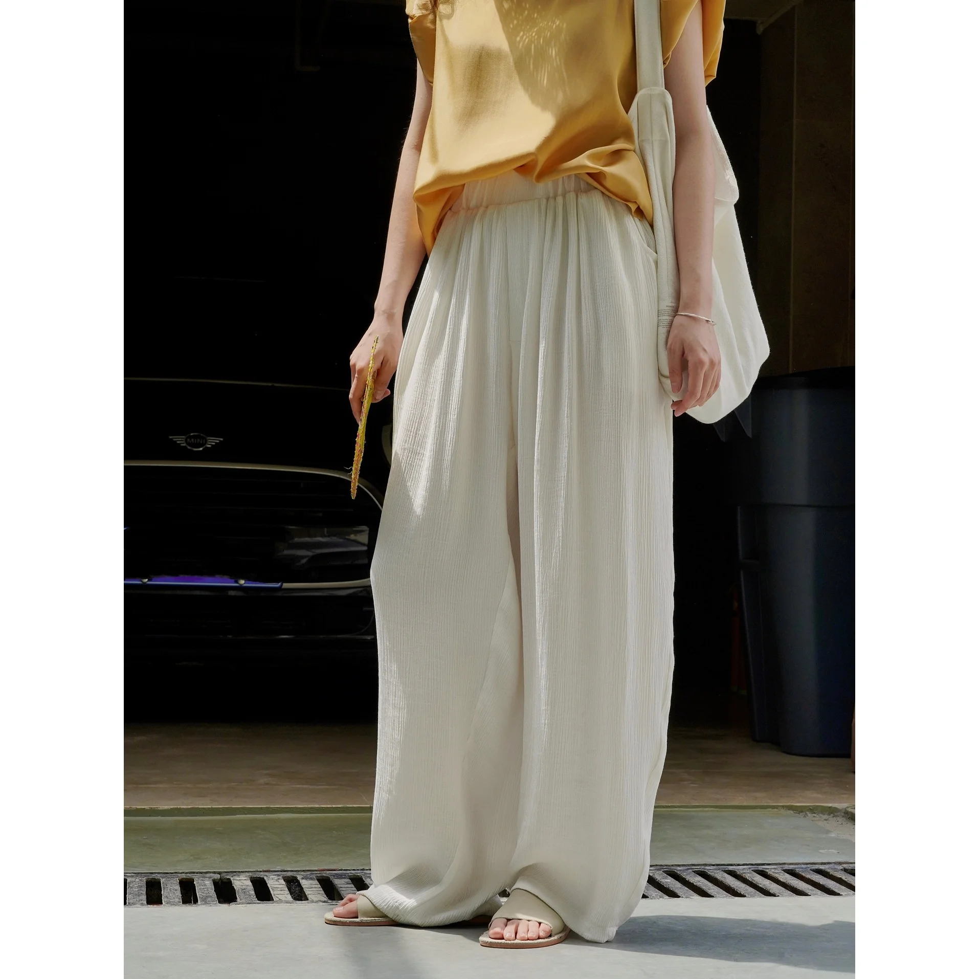 

Летние корейские Непринужденные широкие брюки с завышенной талией для женщин