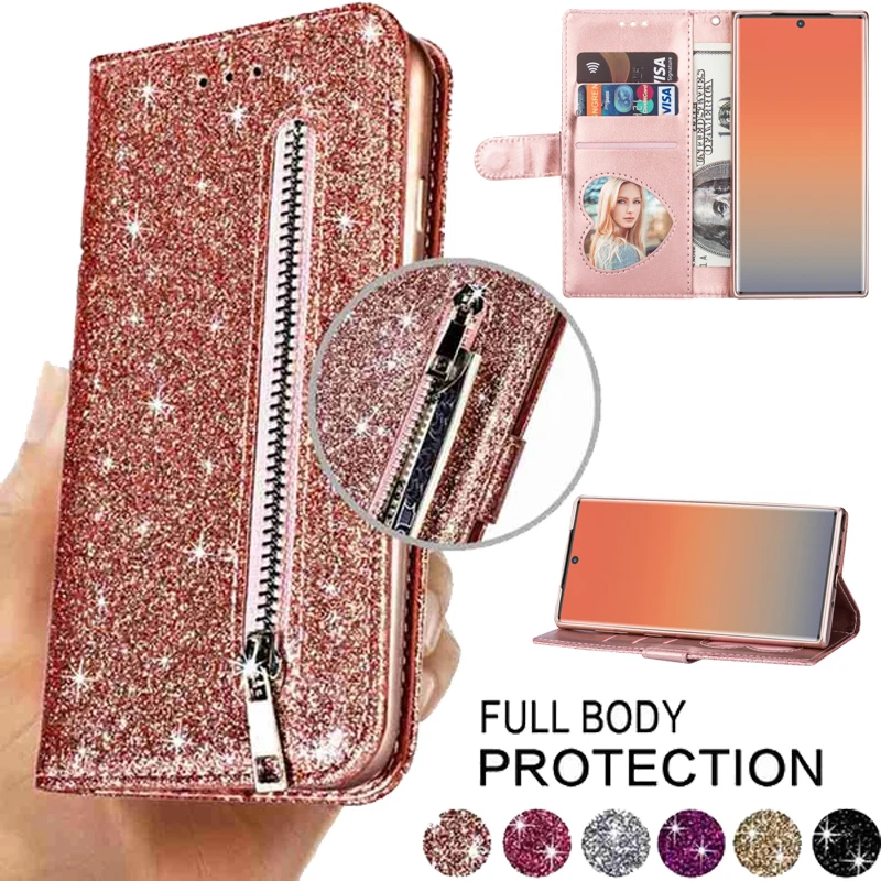 Wallet Glitter Card Slots Flip Leather Case For Samsung Galaxy S23 Ultra S22 S21 Plus S20 FE A04s A13 A14 A33 A34 A52 A53 A54