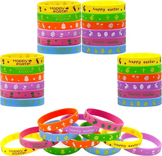 

5pcs Easter Bunny Silicone Bracelet Printing Rabbit Egg Basket Rubber Wrist Strap Happy Easter Party Decoration Kid's Favor Gift