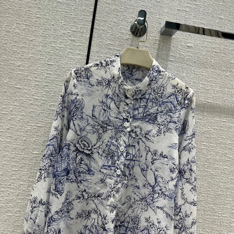 

High End Printed Long Shirt for Women's Elegant Pastoral Floral Print Irregular Mid Length Shirt Dress