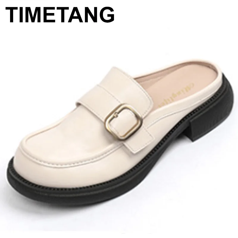 

The new summer 2023 low-heeled half-toe slippers Fashion house designed casual black round head women's Muller leather shoes