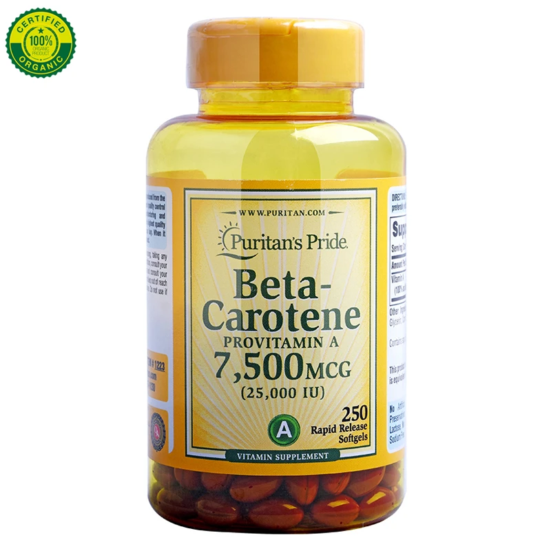 

Beta Carotene 7500mcg (25000IU) * 250 Carotene Soft Capsules Vitamin A Vitamin A Capsule US Puritan's Pride