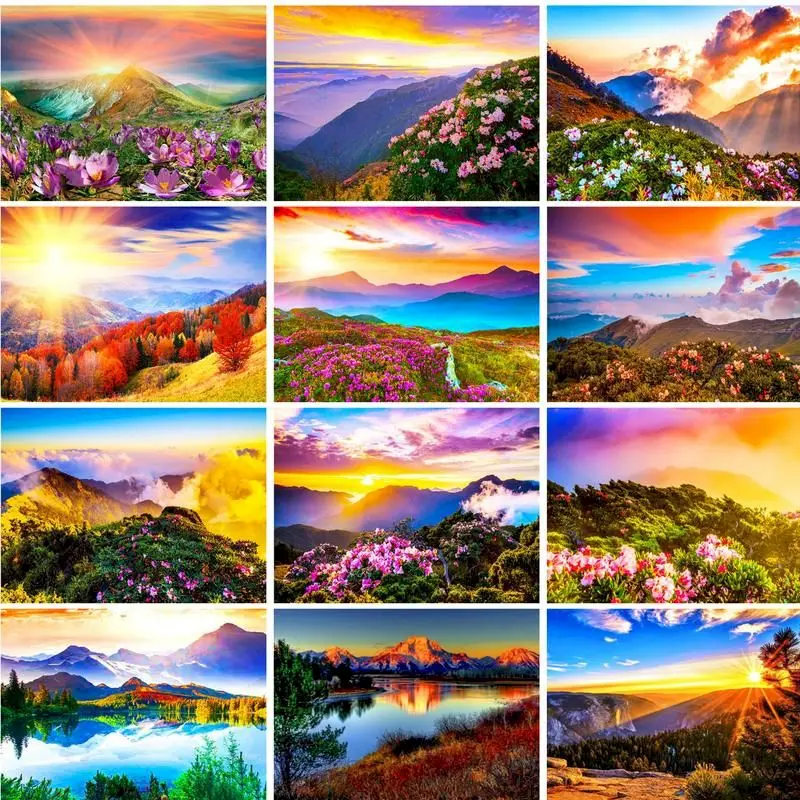 

GATYZTORY Frame Painting By Numbers Kits Sunset Mountain Landscape Modern Drawing Coloring By Numbers Acrylic Paint For Home Dec
