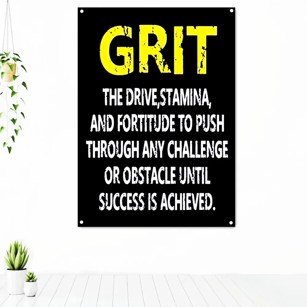 

GRIT. Motivational Life Quotes Banners Flag Canvas Wall Art Poster Success Inspirational Tapestry Print Painting Wall Decor