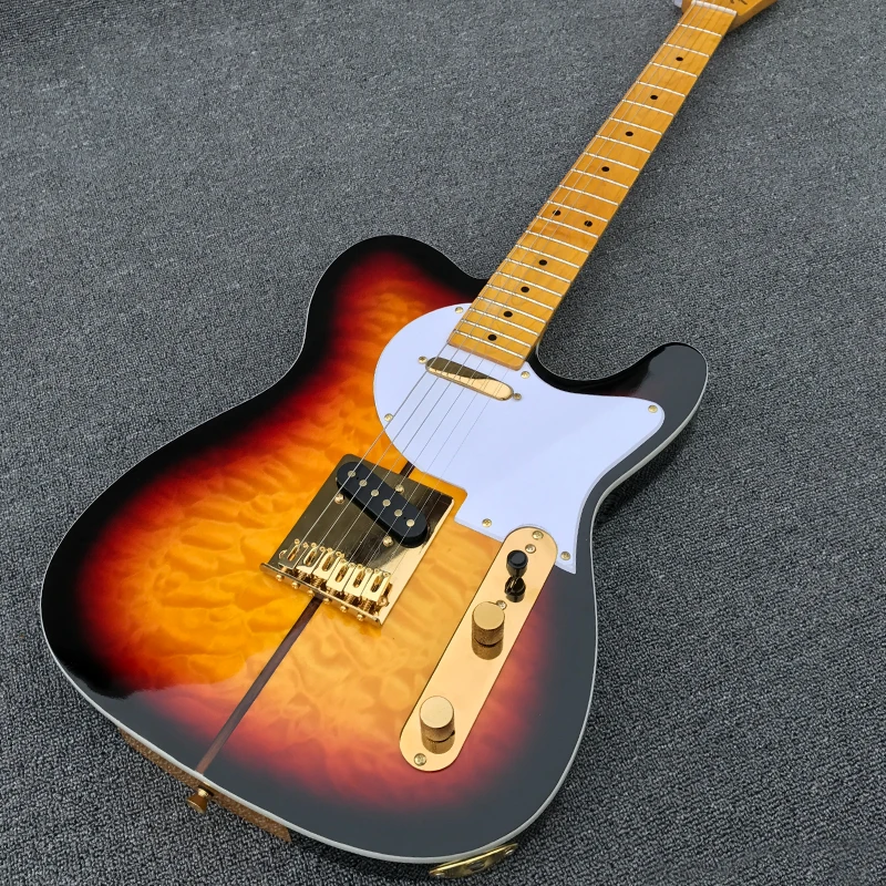 

Custom Shop Merle Haggard Tuff Dog Tele Electric Guitar 3 Tone Sunburst Color Quilted Maple Top White Pearl Tuners Gold Hardware