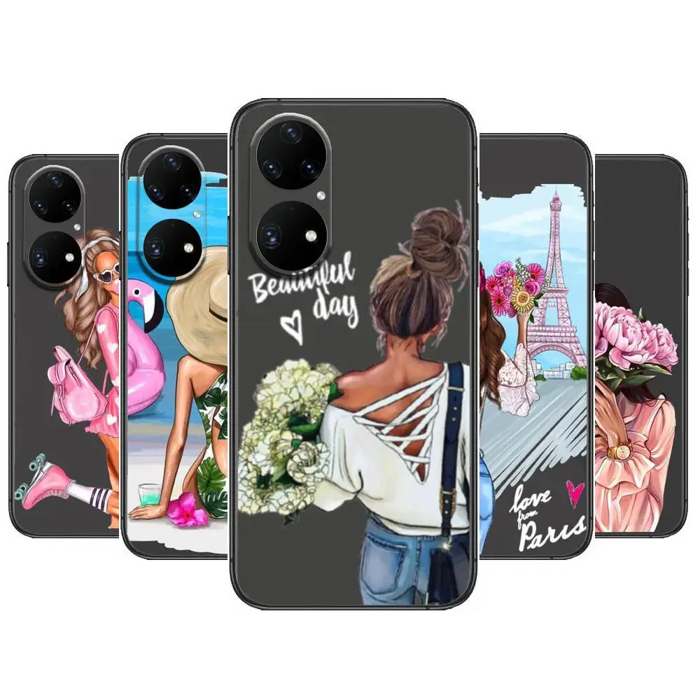 

Boss Girl Phone Case For Huawei p50 P40 p30 P20 10 9 8 Lite E Pro Plus Black Etui Coque Painting Hoesjes comic fas