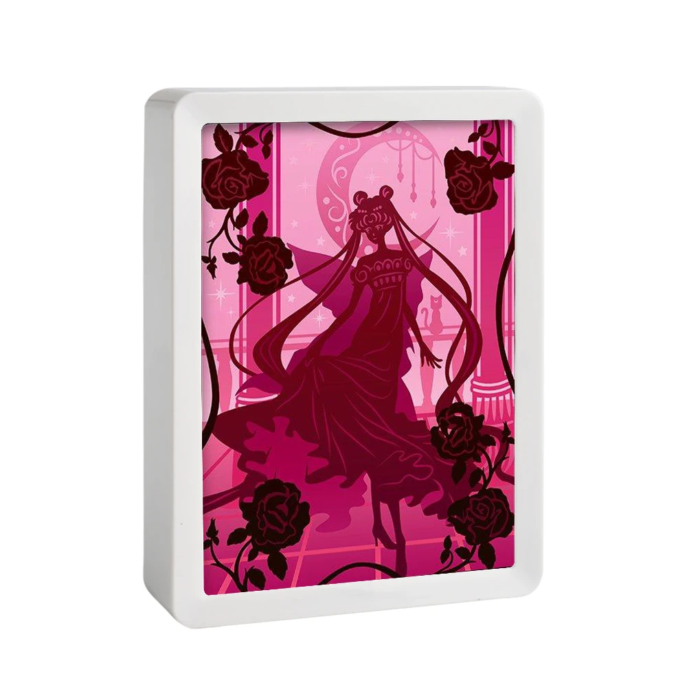 3D Led Night Light Beautiful Girls Diy Paper Cut Light Box White Shadow Box Frame Pink Lamp Kawaii Room Decor Girlfriend Gift