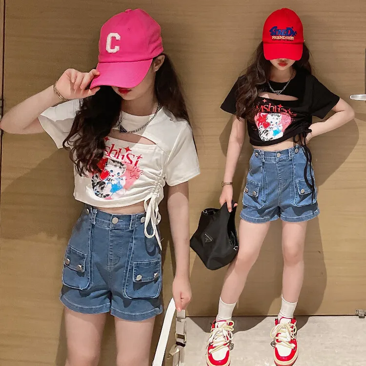 

Брюки для девочек, детские летние тонкие джинсы, новинка 2022, повседневные шорты в западном стиле, детские летние брюки