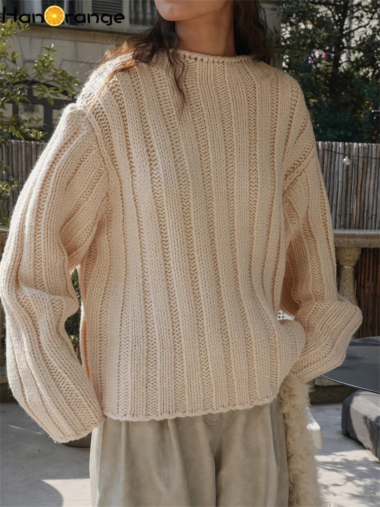 HanOrange 2024 зимний ленивый простой грубый шерстяной свитер женский мягкий клейкий