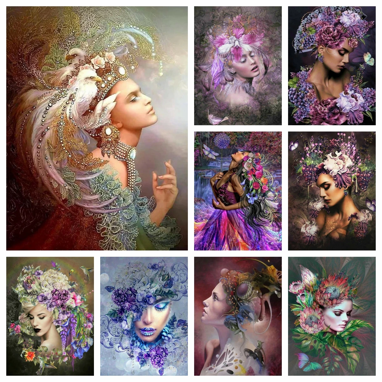 5D Diamond Painting Portrait Full Drill Square Diamond Mosaic Woman Embroidery Flower Picture Mosaic Cross Stitch Art Home Decor