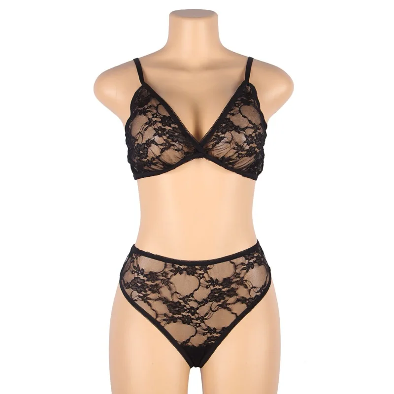 Женский комплект нижнего белья прозрачный однотонный кружевной эротический из