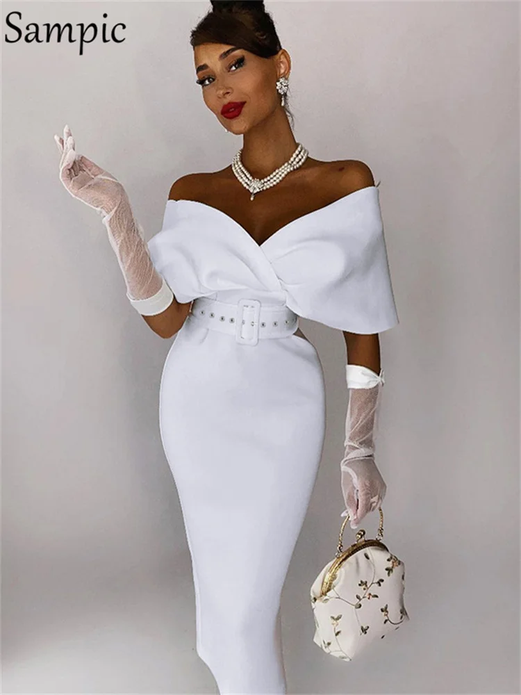 Соблазнительное женское облегающее платье-миди Sampic с V-образным вырезом и