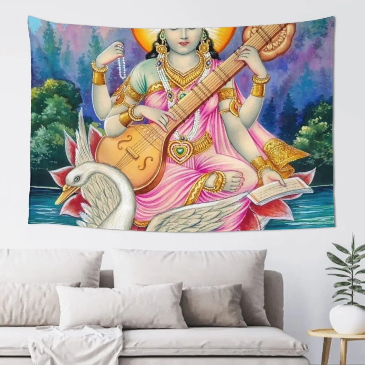 Saraswati Mata живопись гобелен украшение стены декор ванной комнаты японский