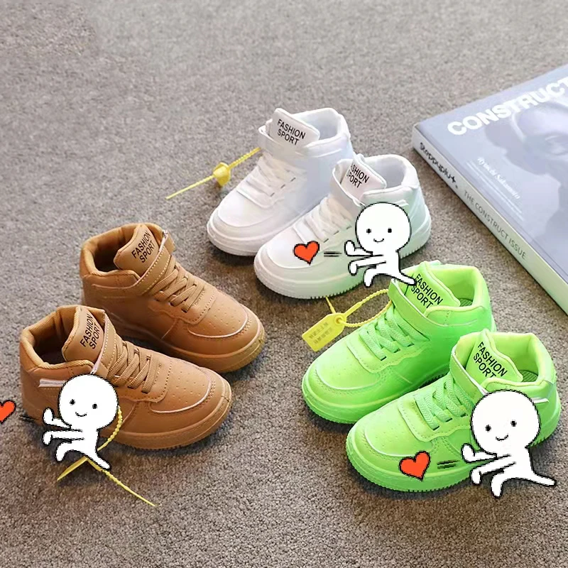 

Повседневные весенние кроссовки для маленьких девочек, детская обувь для мальчиков, дышащие высокие Нескользящие кроссовки из искусственн...