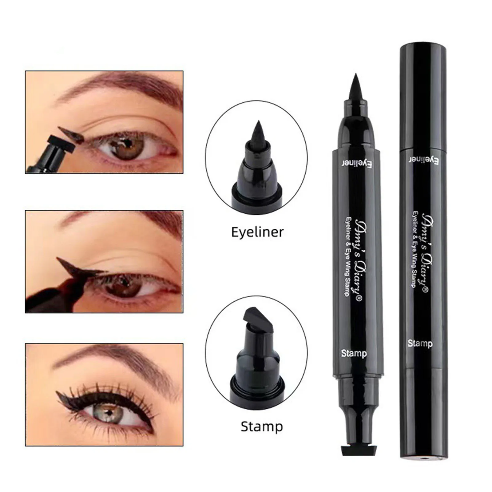 

2 In1 Winged Stamp Liquid Eyeliner Pencil Water Proof Fast Dry Double-ended Black Seal Eye Liner Pen Make Up For Women Cosmetics