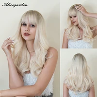 alicegarden platinum blonde wavy wigs with bangs natural heat resistant long hairs with dark root for women daily party cosplay