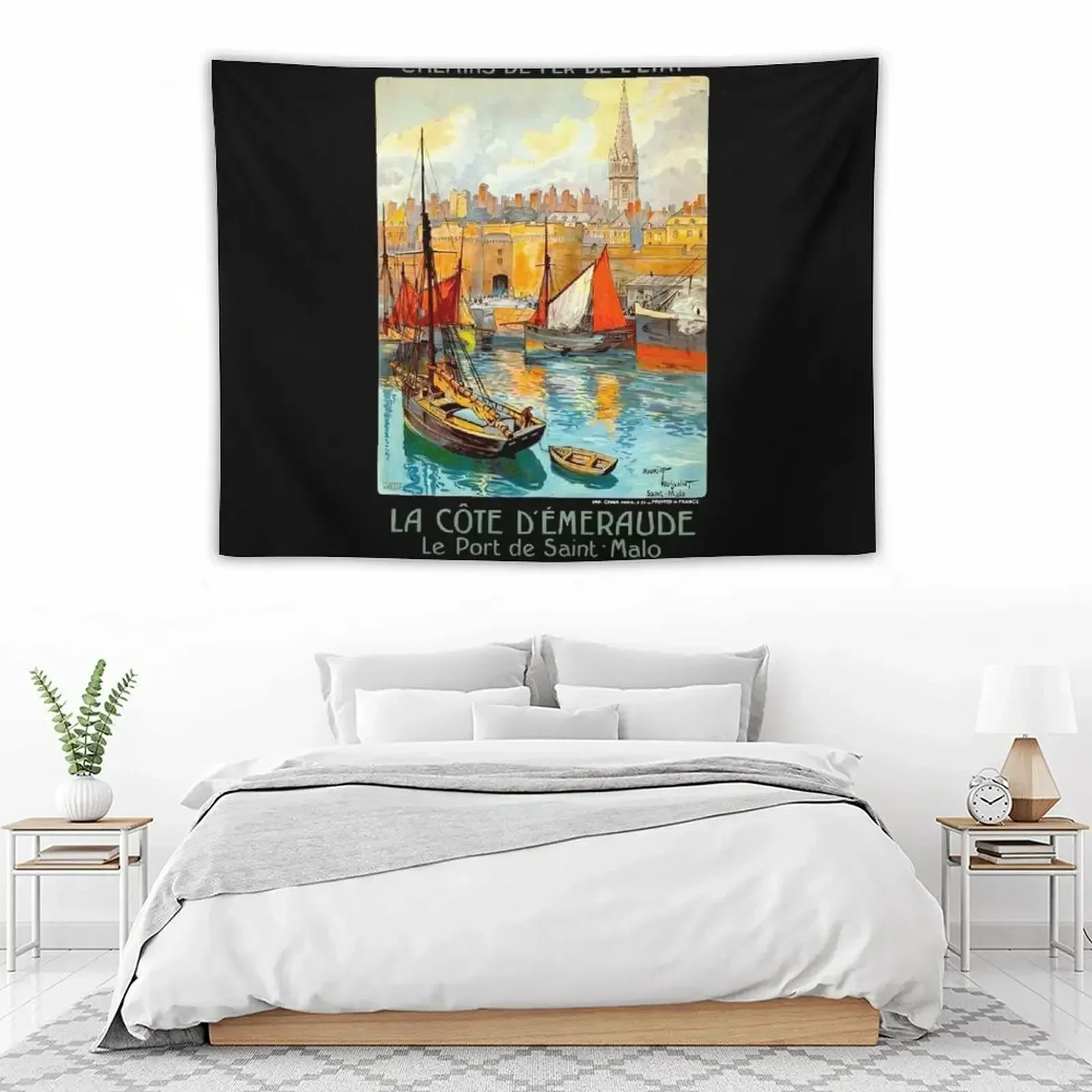 SAINT MALO: Винтажный гобелен La Cote D Emeraude для путешествий с рекламным принтом