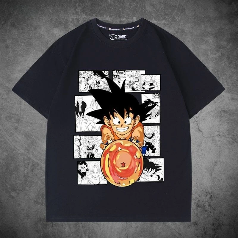 Фото Летняя футболка Dragon Ball 2026 с принтом манги Гоку для мальчиков и девочек, повседневная ретро-футболка для детей 3-12 лет №1