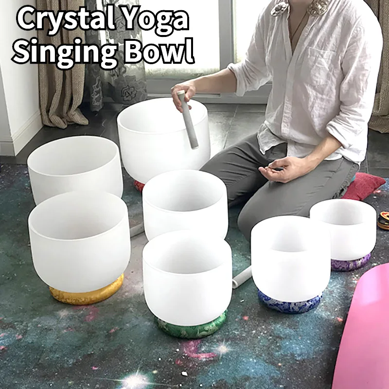 Sound Healing Crystal Singing Bowl Set 7 Chakras Buddha Handmade 430Hz Singing Bowl Cushion Set Meditation Cuenco Tibetano Yoga