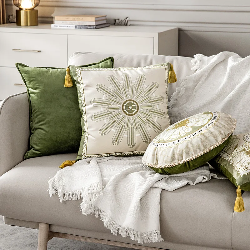 

Soft Velvet Decorative Throw Pillow Covers Square Cushion Case Flower Cushion Pillowcases for Home Couch Decoration Tassel Green