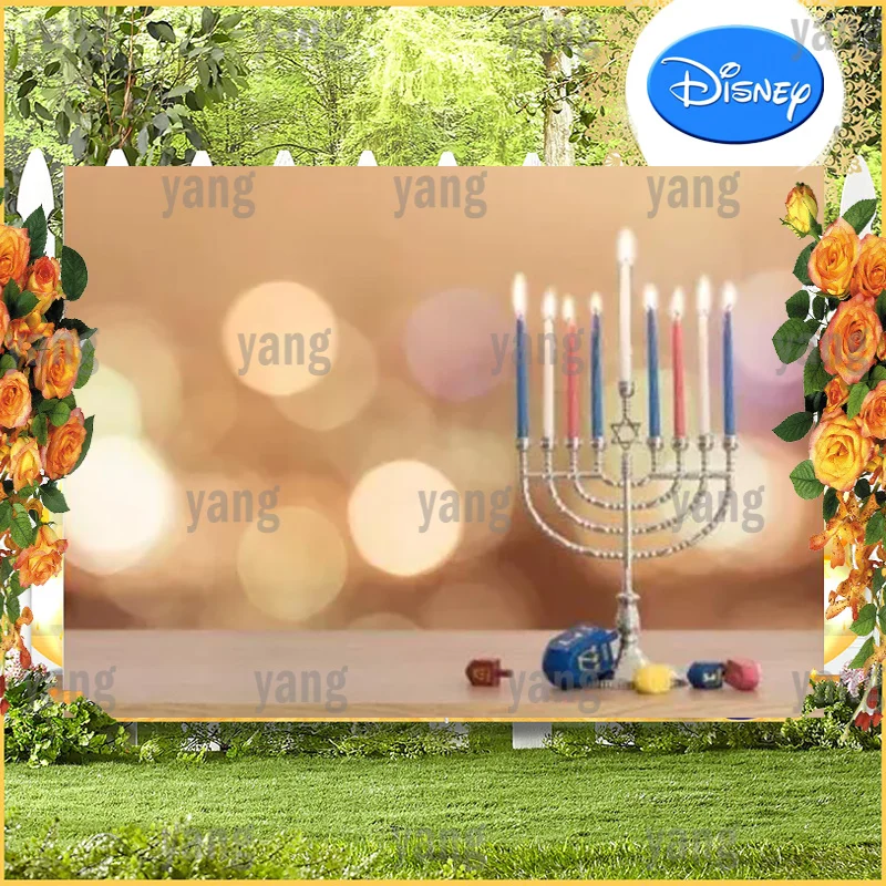 Custom Warm Food Party Happy Hanukkah Backdrop Decoration Hogata Festival Jewish Holidays Candles Polyester Glitter Photo Wall